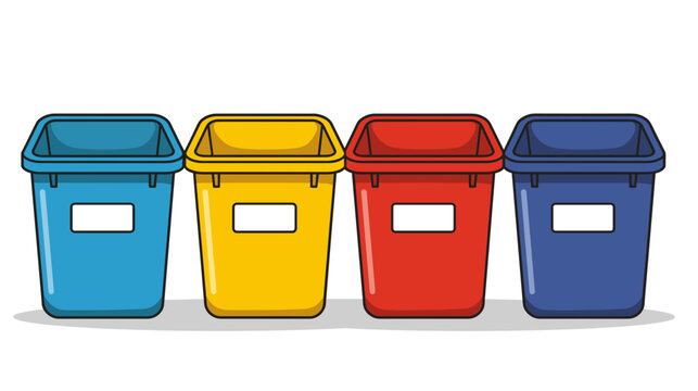 Colorful recycling bins arranged in a row for waste management  