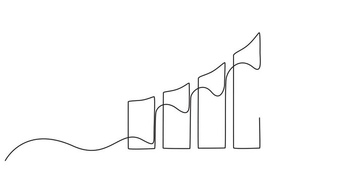 business growth chart animation continuous one line drawing rising graph arrow motion graphic white background, Self drawing continuous one single line animation, Growing Arrow chart market rising