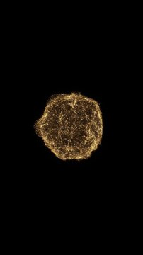 A dense golden particle sphere pulses with an organic luminous surface against deep black. for luxury branding, science visuals, cosmic themes, technology intros, logo reveals, abstract backgrounds.