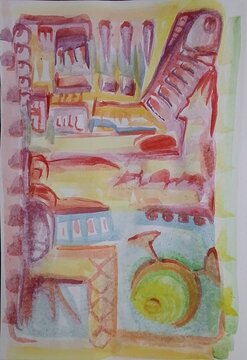 Expression of carnival animal painting watercolor on red color, robotic them. On white paper