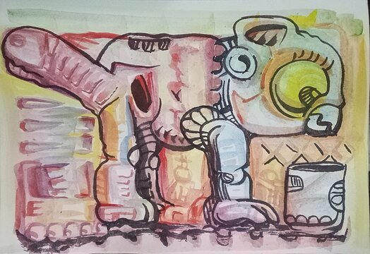 graffiti of dog watercolor painting on white paper. 