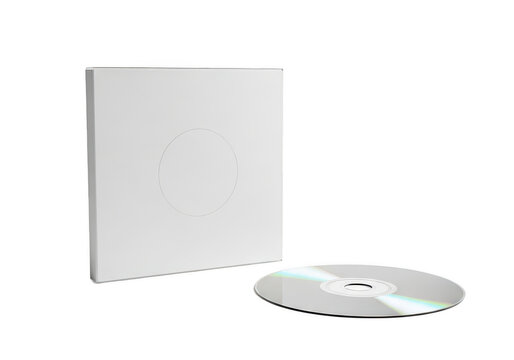Blank white cd or dvd disc with square paper cover sleeve isolated on transparent background