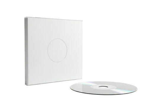 Blank white cd or dvd case with disc isolated on transparent background