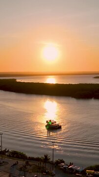 Sunset Edge In Aracaju Sergipe Brazil. Tropical River With A Scenic Forest Trees Viewed From Above. Sunrise Cities Of The World Landscape. Landmark Town. Aracaju Sergipe.