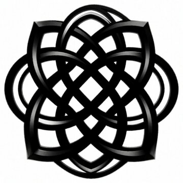 Black intricate celtic knot design isolated on white. Complex interwoven lines form a beautiful geometric pattern. Symbolizes eternity connection and culture.