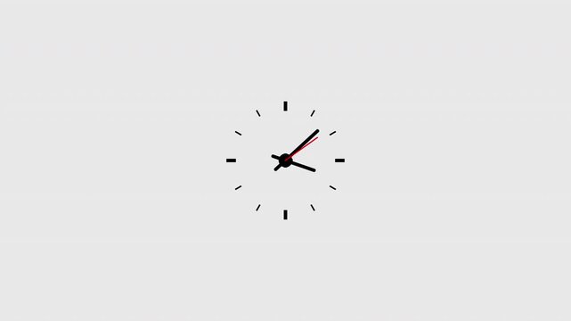 simple analog clock animation video on white background, Clock animation on white background, 4k video