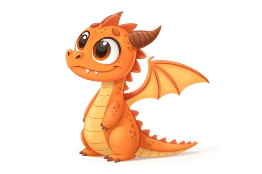 Cute cartoon baby dragon sitting happily