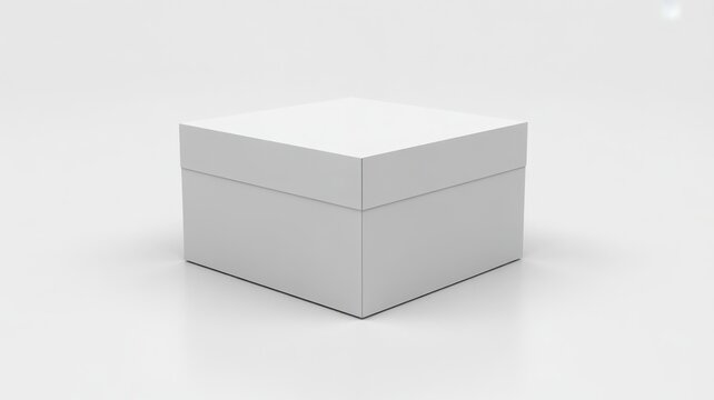 Blank white square cardboard box mockup isolated on white background