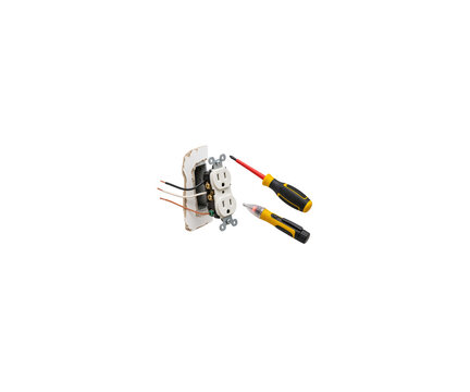 Loose Electrical Outlet Repair with Exposed Wires and Voltage Tester