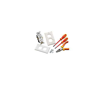 Damaged Electrical Outlet and Cracked Wall Plate Replacement Tools