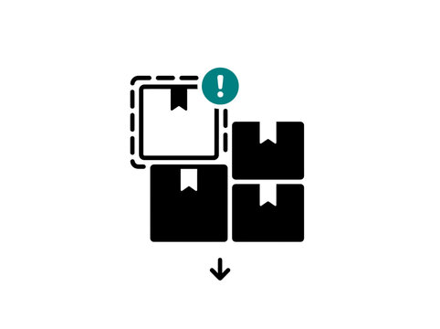 Low stock inventory alert notification icon with downward trend arrow and question mark symbol
