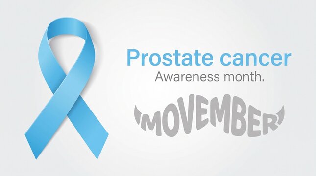 Movember prostate cancer awareness month blue ribbon and typography promoting men's health initiatives and support for survivors.