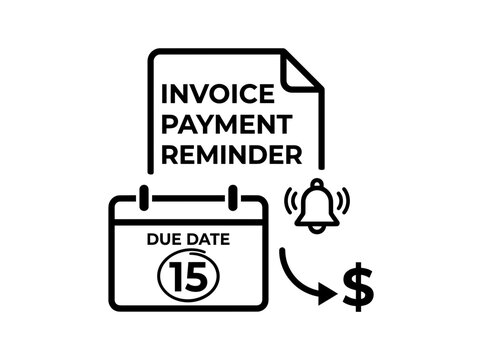 Invoice payment reminder notification with due date and alarm bell icon for financial deadline