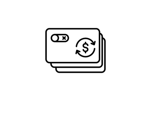 Cancel subscription payment icon with dollar sign and red cross symbol on digital screen