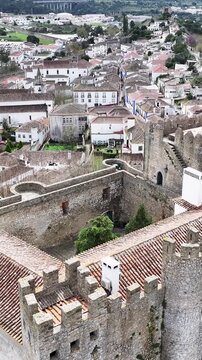 Obidos Skyline In Obidos District Of Leiria Portugal. Birds Eye View Of Medieval Building In Famous District Of City. Downtown Cityscape. District Skyline. Obidos District of Leiria.