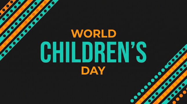 World children day dark background with vibrant geometric diagonal lines and dots pattern for modern november twentieth youth advocacy event promotion banners.