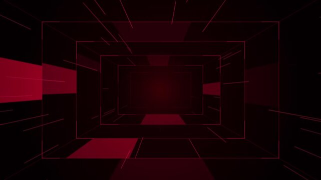 Abstract red data tunnel zooming through digital rectangular frames for high tech motion footage.