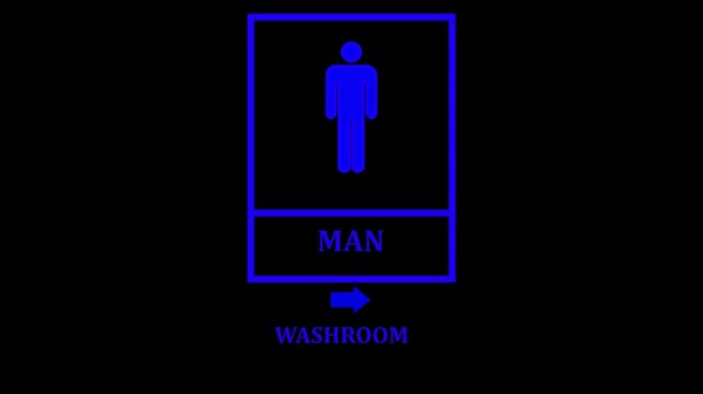 Male Restroom Signage and Men Washroom Indicator Chart Animation 4K, Glowing Toilet Direction Digital Platform Graph with Moving Arrow on Black Background.4k video