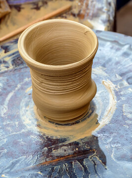 Handmade Clay Pot on Pottery Wheel