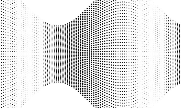 Monochrome halftone dotted illustration, abstract dynamic wave, ribbon pattern. Curved line with halftone effect, flud design. Vector minimalist background. Overlay template. Vector