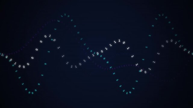 Abstract Digital Binary Code Waves Streaming Data Animation