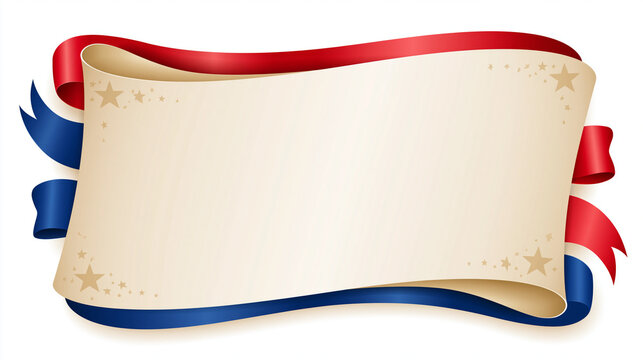Vintage parchment scroll surrounded by subtle stars and red and blue ribbons, Constitution Day, Citizenship Day, constitutional rights, American heritage, patriotic holiday