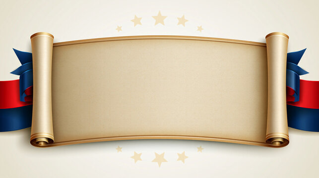 Vintage parchment scroll surrounded by subtle stars and red and blue ribbons, Constitution Day, Citizenship Day, constitutional rights, American heritage, patriotic holiday