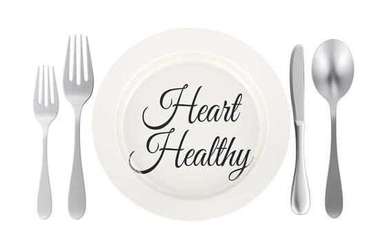 Heart Healthy plate with cutlery for cardiovascular nutrition. 3D rendering