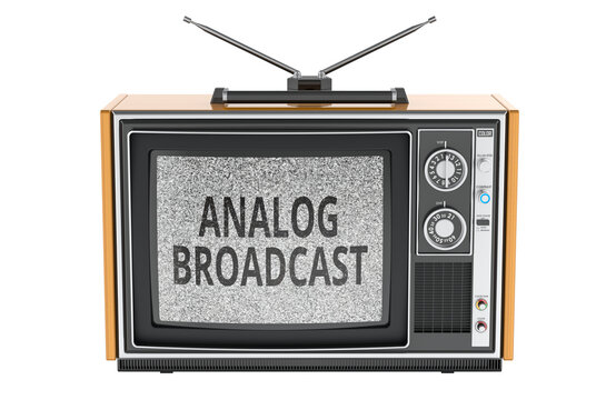 Analog Broadcast concept with vintage television and static screen. 3D rendering