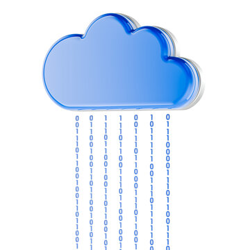 Cloud Computing with binary code stream. 3D rendering