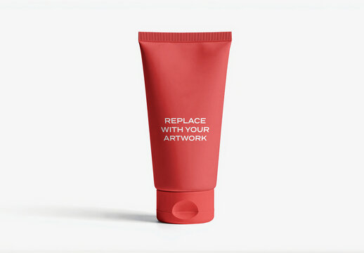 Plastic squeeze tube mockup with placeholder text on a white studio background for packaging presentation and branding display, product visualization template blank label cosmetic, skincare