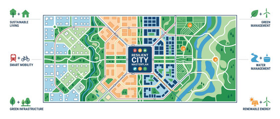 Resilient City Masterplan: Sustainable Urban Planning, Green Living, Smart Mobility © mat