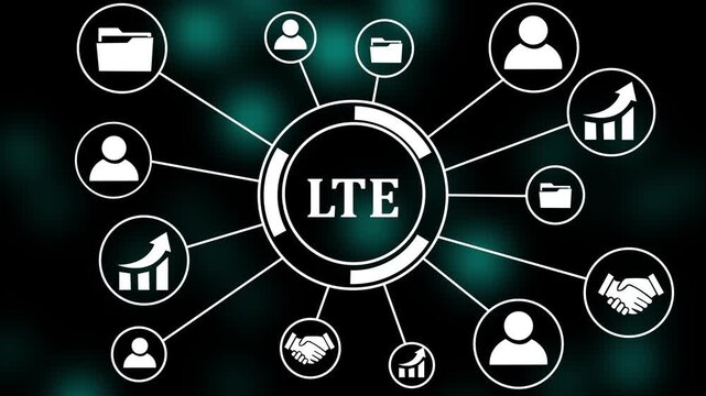 Business Professional Analyzing LTE Network Connectivity and Data Management Trends Chart Animation 4K, Digital Technology Eco-System Platform Graph on Particle Background. 4k video