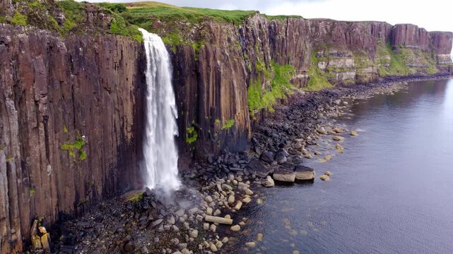 Dramatic Coastal Waterfall at Kilt Rock on the Isle of Skye, Scotland