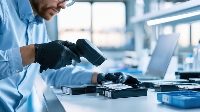 Scientist Scanning Sample in Modern Laboratory for Research and Data