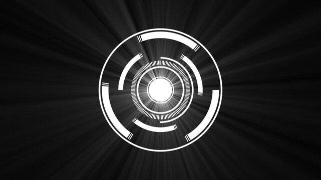 Futuristic round hud scanner target interface rotating on a dark background sci-fi cybernetic targeting scope element spinning against a black screen sci-fi cyber tech technology scope