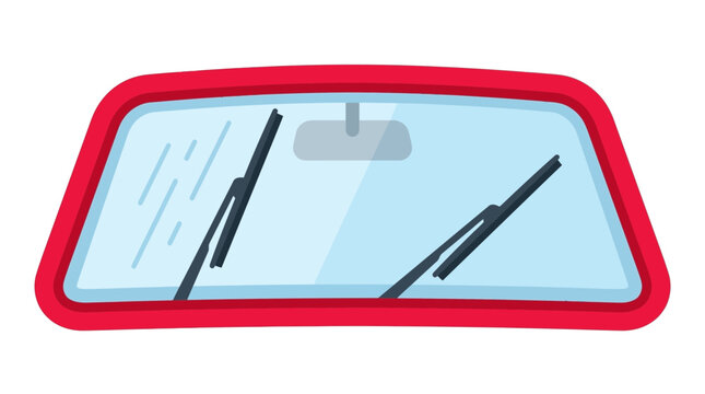 Red car windshield vector illustration featuring glass frame with wipers and clear view for design projects