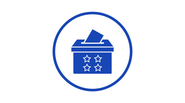 Blue ballot box vector illustration featuring star icons inside a circular frame for political voting concepts