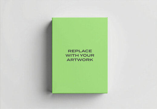 Vertical box mockup displayed on a white surface with soft shadow, realistic packaging presentation for branding, graphic design, print, and advertising display, template