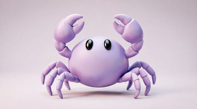 Cute purple cartoon crab with large black eyes
