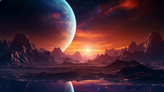 Futuristic Planetary Landscape with Cosmic Sunrise