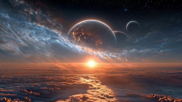 Epic Alien Planet Sunrise in Deep Space