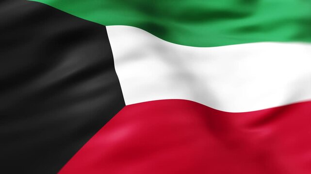 Kuwait national flag waving in the wind with realistic fabric texture and smooth motion
