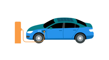 Naklejka premium Blue electric car charging at charging station isolated on transparent background
