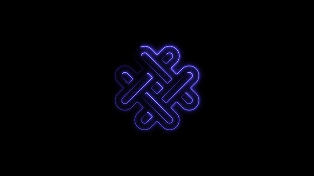 Glowing neon link icon animated on black screen background network connection