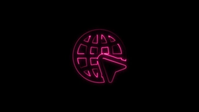 Glowing neon internet or round web icon. Abstract symbol icon of online