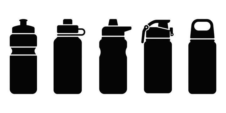 Five different black water bottle caps and tops collection