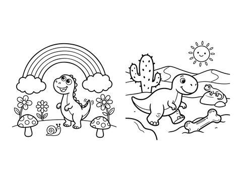 Dinosaurs Gathered for Photo and Dinosaurs Marching in Parade Coloring Pages