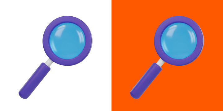 Purple magnifying glass icon for search and discovery 3D png