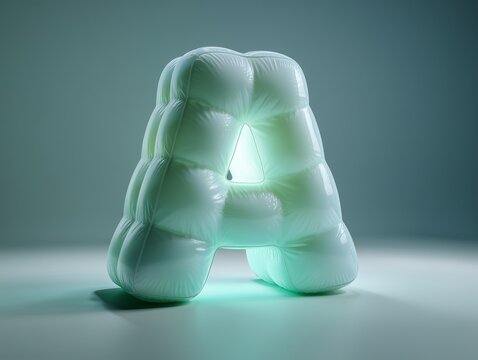 3D Rendering of Abstract Glowing Letter A Sculpture with Blue Gradient